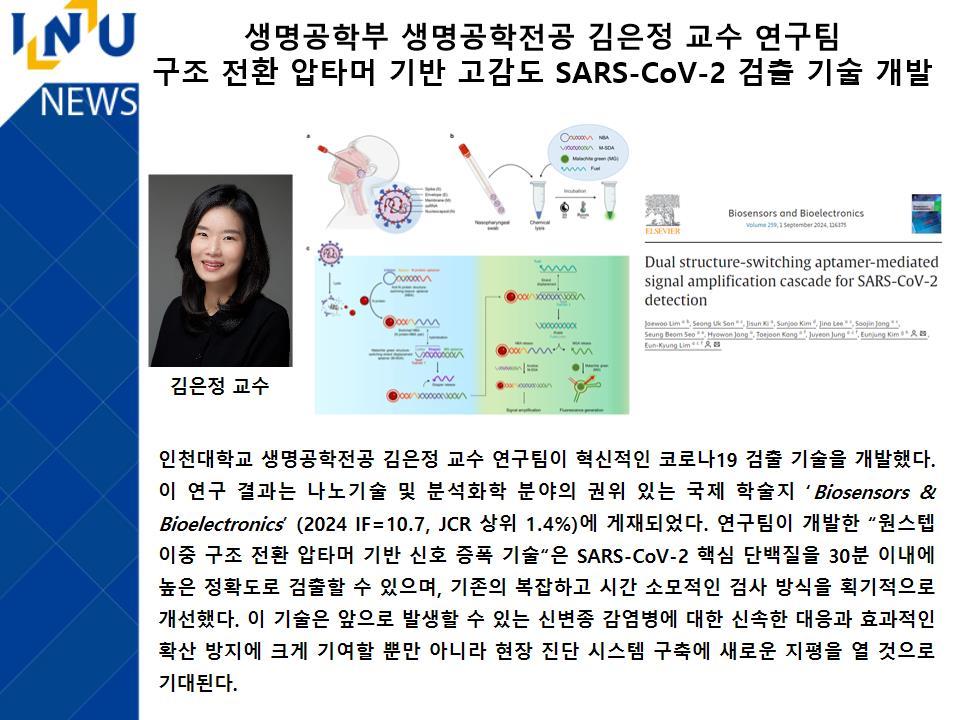 [2024년도]생명공학부 생명공학전공 김은정 교수 연구팀 구조 전환 압타머 기반 고감도 SARS-CoV-2 검출 기술 개발 첨부 이미지